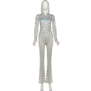 C2022 inverno nuovo Set da donna con Top e pantaloni con cappuccio stampa a pois 2 pezzi - Product Image 6