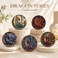 Pièce de monnaie Dragon Légendaire en Cuivre Fin 999 de 1 oz, Relief 3D, Peinte aux UV, Finition Effet Proof, Cadeau pour les Amateurs de Dragons