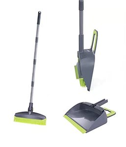 Balai rotatif en acier inoxydable avec brosses en plastique TPR, balai magique doux pour nettoyer les tapis et les sols, ensemble balai et pelle - Product Image 1