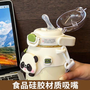 กระติกน้ำเก็บอุณหภูมิแพนด้า 500 มล. สำหรับเด็ก ใช้ในโรงเรียน ฤดูร้อน 2024 แก้วสแตนเลสมีหูจับและสายสะพาย - Product Image 3