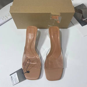 Nuove <span class=keywords><strong>scarpe</strong></span> di <span class=keywords><strong>marca</strong></span> firmata da donna in PVC trasparente <span class=keywords><strong>con</strong></span> punta superiore quadrata pantofole eleganti da festa pump sandali <span class=keywords><strong>con</strong></span> tacchi alti - Product Image 6