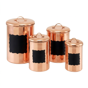 Ensemble de 4 contenants de rangement en acier inoxydable avec finition plaquée cuivre, parfaits pour une utilisation domestique élégante et durable - Product Image 1