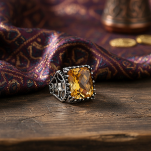 Rectangle Cut Citrine Gemstone Sword Design <b>Men</b> <b>Ring</b> Turkish Wholesale Handmade 925 Sterling Silver <b>Men</b> <b>Ring</b> - Product Image 3