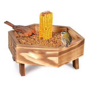Solid Wood Squirrel Feeder Polygonal Wooden Food Box Floor <b>Standing</b> Nut And <b>Bird</b> Food Storage Wooden Feeder - Product Image 2