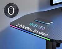 Bureau de jeu moderne ultra-stable avec synchronisation RGB LED Matrix, zone de charge sans fil, bureau extra-large pour configuration multi-écrans