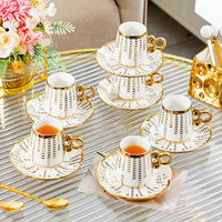 Ensemble de tasses turques en céramique de luxe, ensemble de tasses à thé en porcelaine pour 6 personnes, tasse à café et soucoupe en porcelaine fine de luxe avec boîte cadeau