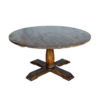 Table de salle à manger ronde vintage en bois de pin, table en bois robuste sur piétement pour salle de banquet commerciale et café