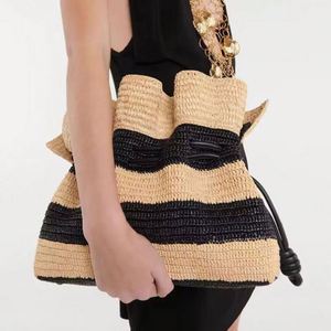 Bolso de playa de paja a rayas, de un solo hombro, estilo bandolera, tejido a mano, para mujer, informal y con estilo. - Product Image 1