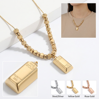 Yiwu Aceon Velle perle géométrique en acier inoxydable avec chaîne à maillons entretoises rondes épais bord biseauté solide brique Rectangle collier