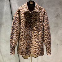 Veste chemise ample en cuir véritable imprimé léopard pour femme, à simple boutonnage, manches longues, coupe décontractée