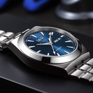 Best Seller I&W Elegante Orologio Automatico da Uomo Quadrante Blu con Indicatori Luminosi Giorno e Data Cinturino in Acciaio Inossidabile Orologio Meccanico - Product Image 4