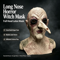 Masque de sorcière à long nez pour Halloween, cosplay, fête de carnaval, accessoire en latex pour maison hantée, escape room, DIY, vieille sorcière