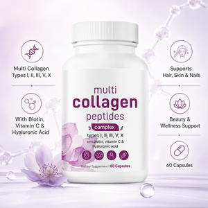 Complesso di Peptidi Multi Collagene 60 Capsule Tipo I II III V X <span class=keywords><strong>per</strong></span> Supporto della Salute di Pelle, Capelli, Unghie e <span class=keywords><strong>Articolazioni</strong></span> <span class=keywords><strong>Integratore</strong></span> Alimentare - Product Image 2