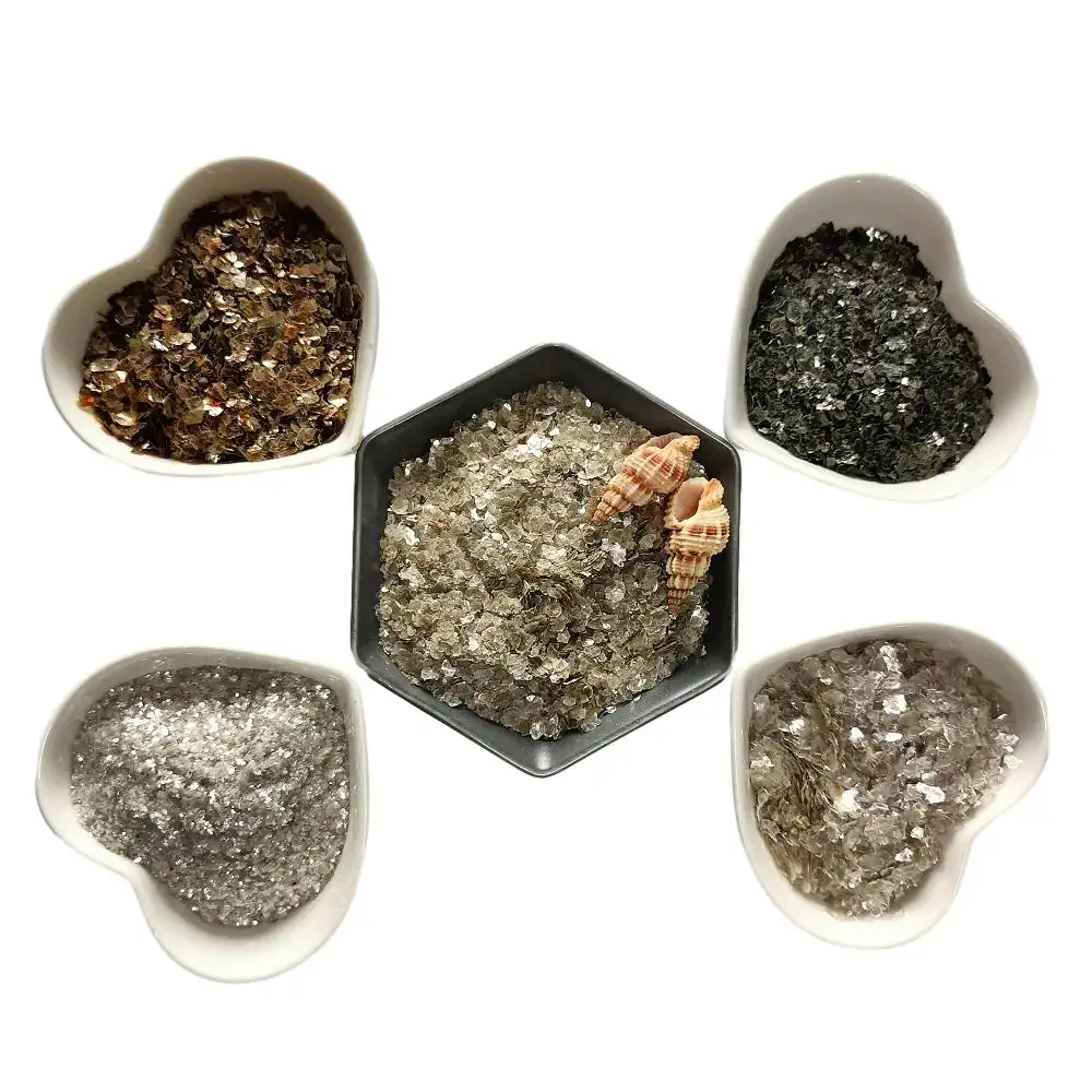 Copos triturados de Mica Natural, hoja de mica de flogopita sintética, copos de Mica para pintura de resina