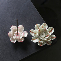 Porte-encens en céramique fait main, motif lotus peint, brûleur d'encens à fleurs rayées, encensoir chinois zen pour aromathérapie, salle de thé