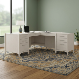 Executive Wood L-Shaped <b>Corner</b> <b>Desk</b> with Double Pedestal and Drawer Engineered Wood - Product Image 3