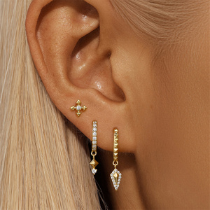 Boucles d'oreilles créoles tendance, lot de 3 pièces, plaqué or 18 carats, boucles d'oreilles créoles de luxe très vendues pour femmes, 925 - Product Image 4