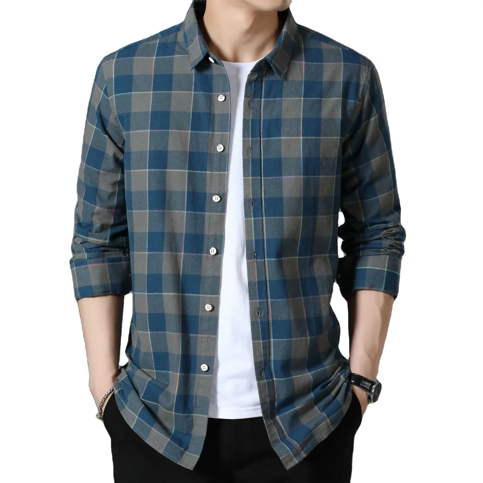 New style plaid long-sleeved men's shirt casual young and middle-aged slim fashion shirts cardigan Camisas de hombre