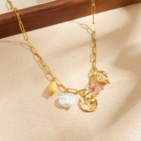 Collier populaire en pierres concassées et perles, avec plusieurs pendentifs, chaîne plate en forme de croix, plaqué or, motif floral, bijoux de luxe légers pour femmes TGXL14883
