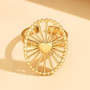 CAIOOCHE Bijoux de mode Nouvelle collection Bagues Cœur en acier inoxydable Plaqué or Tendance Bagues Femme Motif Fleur Cadeau Fête des Mères - Product Image 3