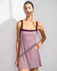 Leduo Customized Women Striped Ruffle Spaghetti Strap Mini Dress Built-in Pocket Shorts Casual <b>Athletic</b> Skort - Product Image 1