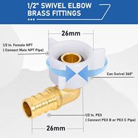 Adaptateur femelle pivotant à 90 degrés 1/2" NPSM, raccords à sertir en laiton PEX 1/2" x 1/2", coude pivotant PEX, connecteur de robinet