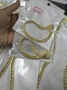Collar y Pulsera Impermeables con Baño de Oro Real, Joyería de Oro de 14k, Cadena Cubana, Cadena Miami de 6mm, 8mm, 10mm - Product Image 4