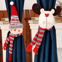 Attaches de rideau de Noël en peluche, bonhomme de neige, Père Noël, pompon tricoté, poupée, pour décoration intérieure de Noël, cadeau