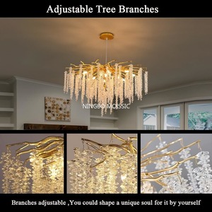 Branches d'arbre en cristal lustres or luxe rond goutte de pluie pendentif luminaire gland plafonnier suspendu pour salle à manger - Product Image 6