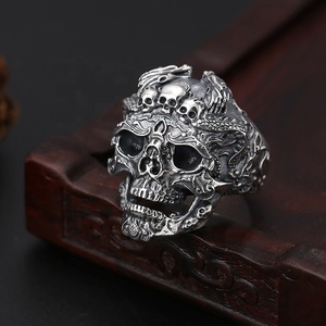 Punk estilo 925 anillos de plata del cráneo cabeza anillo de plata - Product Image 2