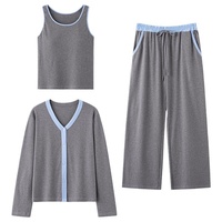 Yicheng Damen 3-Teiliges Pyjama-Set Gestreifter Druck Schlafanzug Strickjacke Bequeme und Atmungsaktive Baumwolle Luxuriöse Frühlings-Nachthemden
