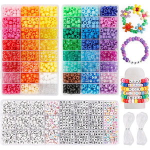 Kit de perles en plastique à gros trous, 64 couleurs, pour la création de bijoux DIY pour enfants, avec ficelle et perles lettres - Product Image 2