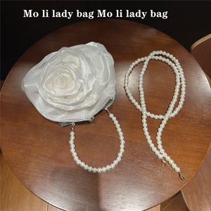 New Style <b>Vintage</b> Pearl Camellia Bride Wedding Bag Banquet Evening <b>Purse</b> Fairy Crossbody Small Round Handbag - Product Image 6