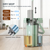 Ensemble seau et essoreur Homettler transparent avec séparation eau propre/eau sale et tampons de serpillière réutilisables pour sols secs/humides