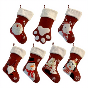 BSCI Factory Custom Burgundy Xmas Stocking Plush Fluffy Cuff Embroidery <strong>Christmas</strong> Stockings for Fireplace Decoration - Product Image 1