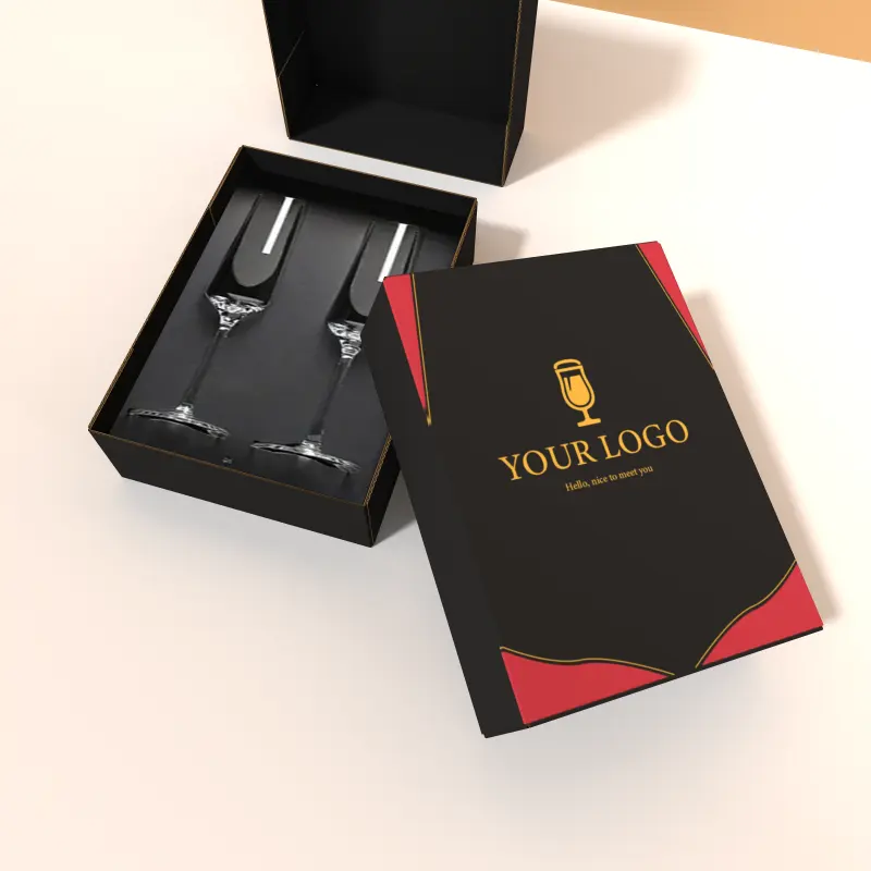 Scatole di imballaggio per liquori in cartone rigido nero opaco di lusso su misura bottiglie di vino rosso Champagne Whisky confezione regalo in carta di vetro