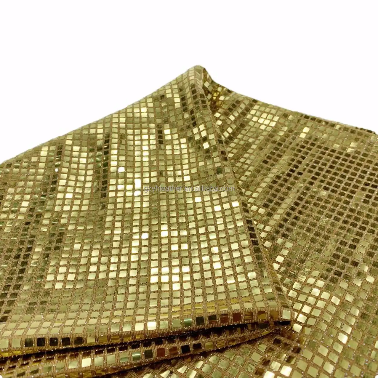 Tessuto elastico con paillettes in spandex quadrato metallico con supporto in lurex stile discoteca color oro per tappezzeria per la decorazione della casa dell'indumento