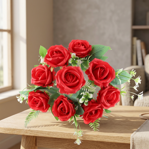Ramo de 7 Rosas Artificiales de Seda - Decoración Moderna Hecha a Mano para el Hogar, Navidad, Año Nuevo y Bodas - Product Image 3