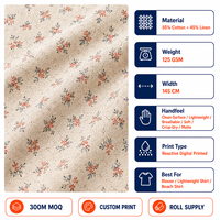 Tela de Algodón y Lino para Camisas, Estampado Digital, Ligera, Transpirable, Lisa, para Blusas y Camisas de Playa, Proveedor Mayorista