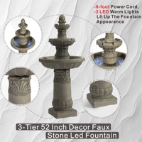 Fontaine d'extérieur à LED à 3 niveaux en résine, 65 cm de hauteur, sur pied, finition peinte, décoration de jardin, cascade, pompe à bulles