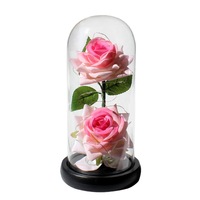 Ornements de Noël modernes faits à la main, deux roses artificielles, lampe LED, couvercle en verre lumineux, spécial Saint-Valentin transfrontalier