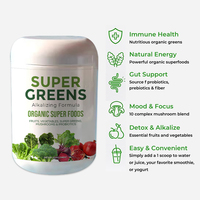 Poudre de Super Aliments Verts OEM : Fruits, Spiruline, Champignons, Probiotiques – Soutient l'Énergie et la Détoxification