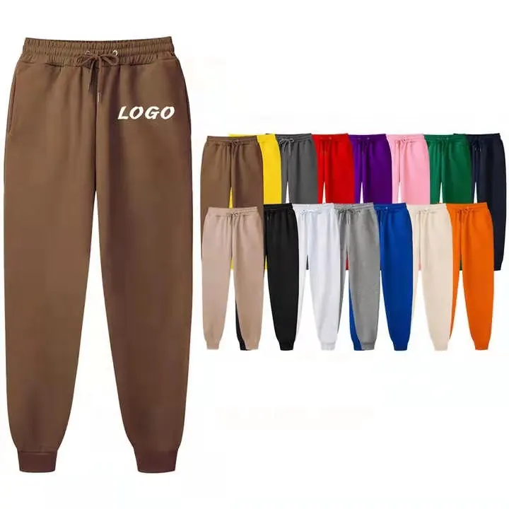 Pantalon de survêtement en polaire pour hommes, logo personnalisé, pantalon de jogging, en couleur unie, marron uni, imprimé, tendance