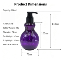 Bouteille en plastique PET personnalisée en forme de gourde 220 ml pour shampoing, gel douche, nettoyant visage, lotion, modèle S-0302