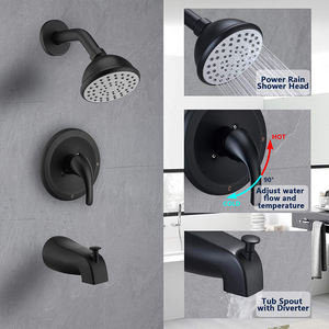 Grifo de ducha de lluvia negro Aquacubic mate, juegos de ducha montados en la pared con válvula mezcladora áspera y embellecedor - Product Image 4