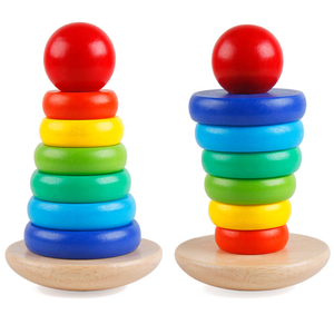 Bán buôn bé giáo dục tháp đồ chơi cổ điển khối hình học bằng gỗ cầu vồng stacking nhẫn trò chơi đồ chơi cho trẻ em - Product Image 2