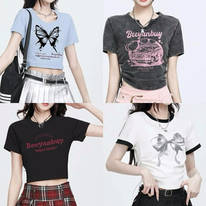 Camiseta de <span class=keywords><strong>Mujer</strong></span> de Manga Corta Estilo Vintage de Alta Gama, Jersey Sólido de Alta Calidad con Logotipo, Transpirable para Verano, Venta al Por Mayor Internacional - Product Image 5