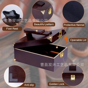 Boîte de rangement en bois pour cirage à chaussures 11.81x7.87x5.11 po avec poignée et serrure pour l'organisation des bottes et des chaussures - Product Image 2