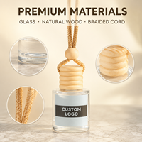 Diffuseur de parfum pour voiture suspendu, flacon carré en verre 8ml avec bouchon en bois, parfum de voiture neuf longue durée rechargeable, logo personnalisé OEM en gros
