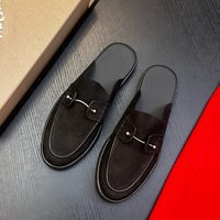 Mules italiennes originales en daim pour hommes, cousues main, semelle plate antidérapante en caoutchouc, chaussures de loisirs sans talon à enfiler pour l'extérieur